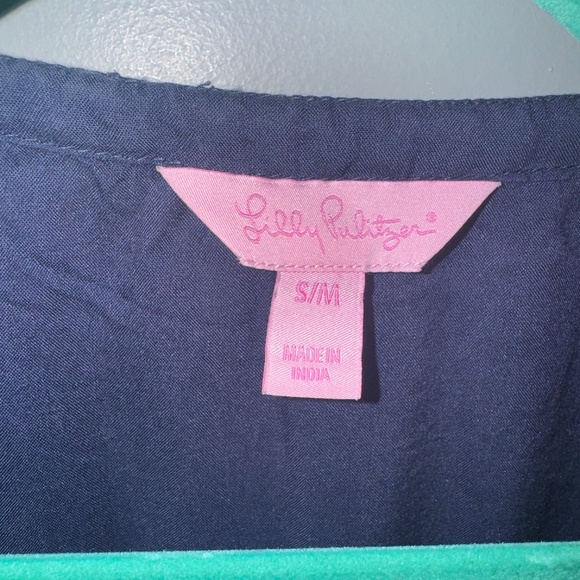 EUC Lilly Pulitzer Castilla Tunic Coverup Navy Lime Green Embroidery S/M - Picture 3 of 7